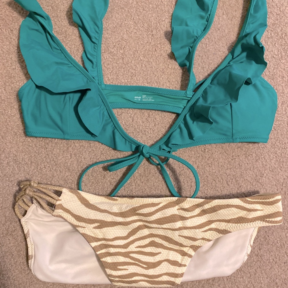 Aerie Green Zebra Bikini Set